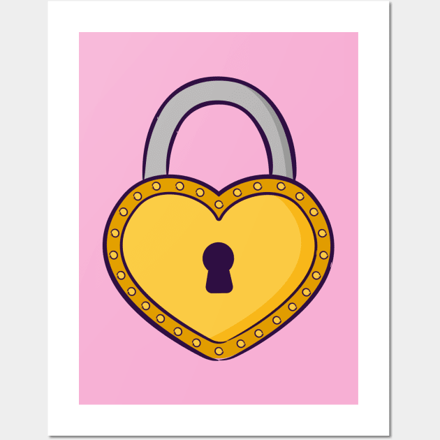 Golden heart-shaped padlock Wall Art by Maria Thomazi